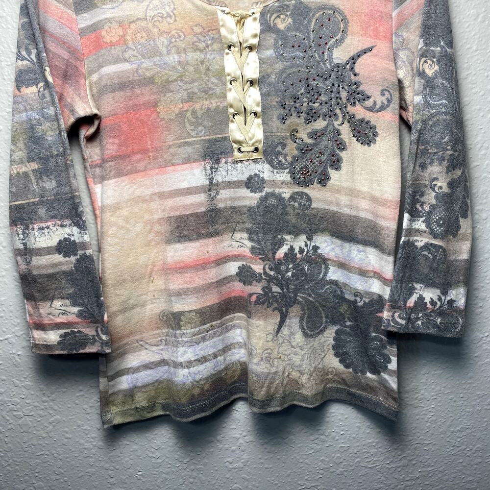 Vtg Y2K One World Lace up Paisley Rhinestone Boho Hippie Whimsy Long Sleeve Sz M - Picture 3 of 14
